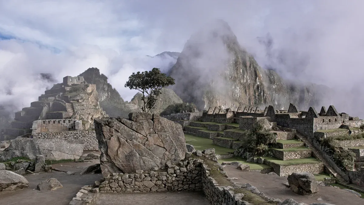 The Machu Picchu citadel in morning cloud, on the Inca Trail to Machu Picchu