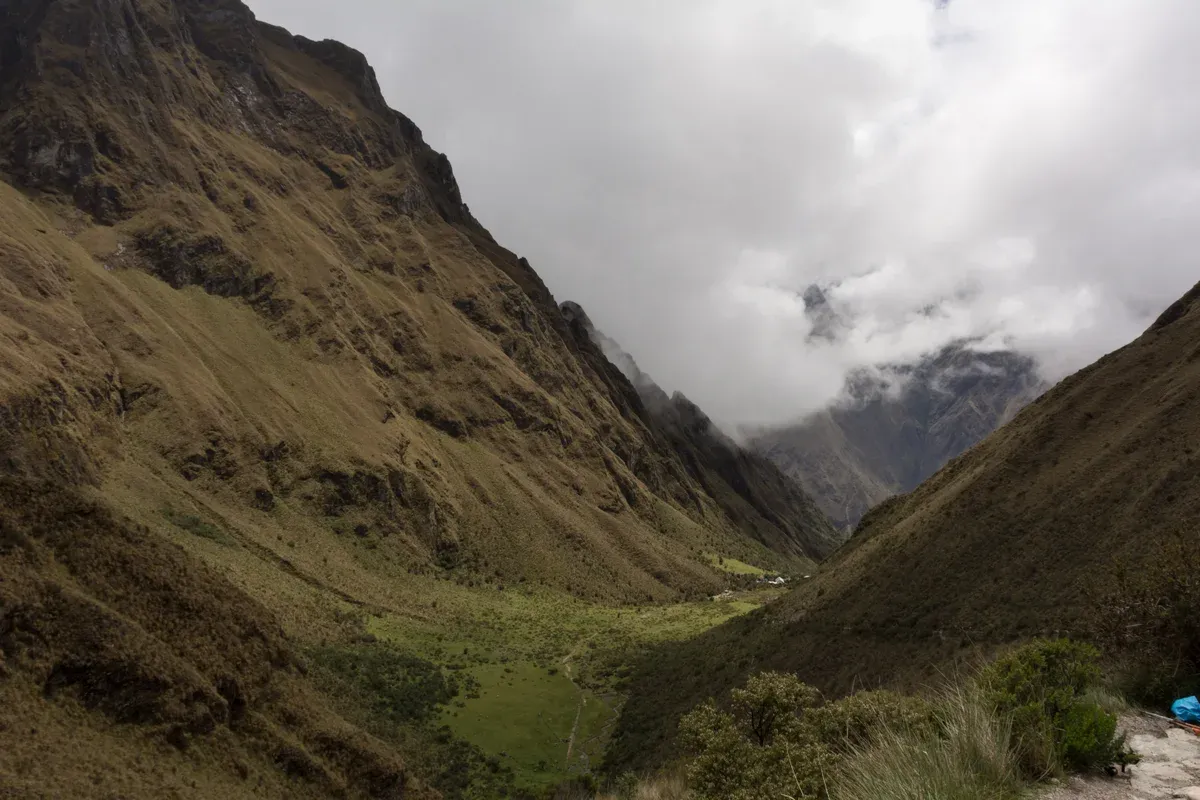 The view from Dead Woman's Pass down the valley on day 2 of luxury Inca Trail tours