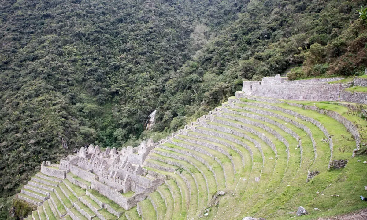 The terraces of Winay Wayna above the Urubamba valley, the main ruin on the short 2-day route of luxury Inca Trail tours